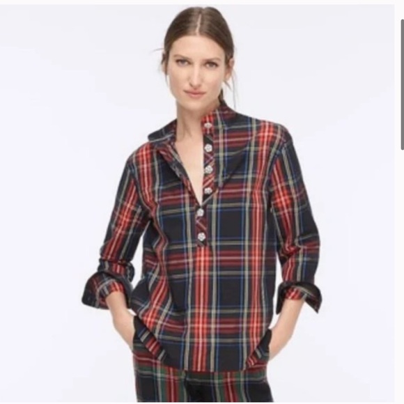 J.Crew Jeweled Button Popover Tunic in Stewart Tartan - Picture 1 of 12